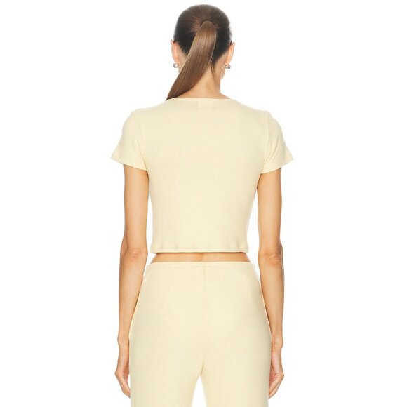 LESET Lauren Crop Slim Fit Tee Chamomile Yellow Short Sleeve - Picture 3 of 4